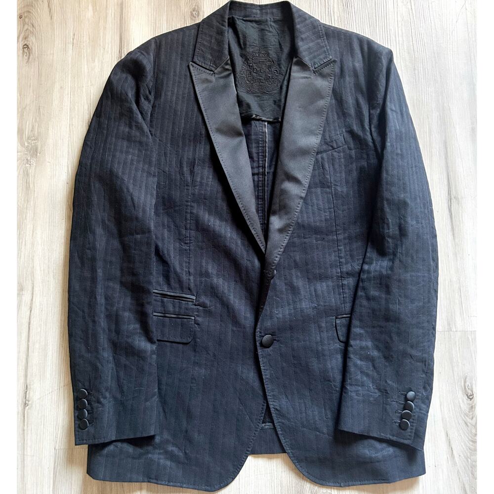 Dolce & Gabbana Pin Stripped Tuxedo Style Satin Collar Men’s Black Blazer Sz 46L